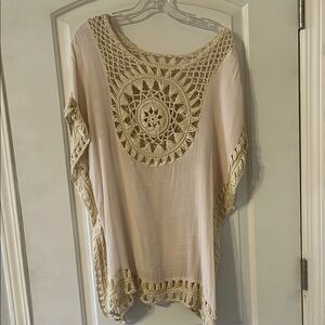 Beige Crochet Poncho Top